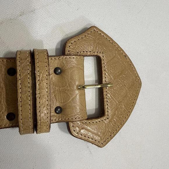 Vintage Sandy Duftler Y2K 90s Tan Leather Chunky Buckle Statement Belt 25-28” XS main image 11